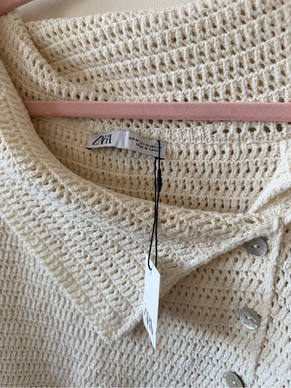 NWT Zara Cream Crocheted Off the Shoulder Button-Front Cardigan Sweater - Picture 6 of 8